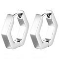 Minimalist geometric hexagonal silver stainless steel hoop earrings with clicker closure - Hexagon (1 Piece) / Steel