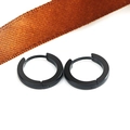 Minimalist matte black stainless steel hoop earrings shown on a white background with ribbon - 1 Piece (2.5x12mm) / Black