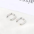 Polished silver square hoop earrings made of titanium steel with minimalist geometric design - Square Hoop Earrings / 1 Piece / Steel
