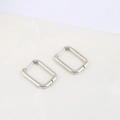 Polished silver geometric square hoop earrings with snap closure in minimalist style - Steel