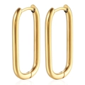 Detailed view of rectangular U-shaped golden stainless steel earrings with polished finish - Ellipse / Single Piece / Gold