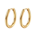 Polished gold-plated stainless steel teardrop hoop earrings for women on a white background - Water Drop / Single Piece / Gold