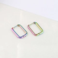 Rainbow plated stainless steel rectangular hoop earrings with smooth metallic finish - Colorful