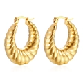 Unique gold twisted croissant hoop earrings in polished stainless steel for men and women - 18K Gold / Gold