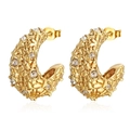 Luxurious 18k gold plated C-shape hoop earrings with woven texture and sparkling zircon - 18K Gold / Gold