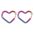 Rainbow plated stainless steel heart hoop earrings with vibrant metallic finish - Heart / Single Piece / Colorful