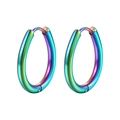Rainbow gradient U-shaped oval stainless steel huggie earrings with polished finish - Water Drop / Single Piece / Colorful