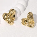 Minimalist gold heart stud earrings with irregular liquid lava texture in 18k gold plating - Gold