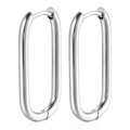 Polished silver stainless steel oval hoop earrings with minimalist tubular design - Ellipse / Single Piece / Silver