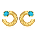Vintage 18K gold plated stainless steel C-shape earrings with turquoise stone inlays - Gold