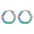 Rainbow geometric hexagonal stainless steel hoop earrings with iridescent finish - Hexagon / Single Piece / Colorful