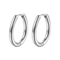 Polished silver stainless steel oval hoop earrings with minimalist mirror finish - Water Drop / Single Piece / Silver