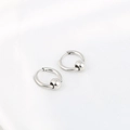 Créoles minimalistes en acier inoxydable argenté avec petite perle décorative mobile - 1 pièce / 2*10mm / Acier