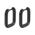 Minimalist matte black rectangular stainless steel hoop earrings for men and women - Square / Single Piece / Black