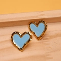 Elegant heart-shaped gold studs with light blue enamel and textured lava metal borders - Light Blue