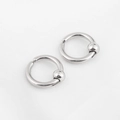 Polished silver stainless steel hoop earrings with bead decoration minimalist style - 1 Piece / 2.5*12mm / Steel