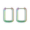 Rainbow gradient geometric rectangular stainless steel hoop earrings for women - Rectangle / Single Piece / Colorful