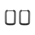 Minimalist black stainless steel rectangular hoop earrings with matte geometric finish - Rectangle / Single Piece / Black