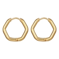 Pair of gold-finished stainless steel pentagon hoop earrings with polished surface - Hexagon / Single Piece / Gold