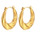 Macro shot of polished 18K gold-plated stainless steel earrings with spiral twist texture - 3D Spiral Style (HL-24) / Gold