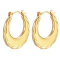 Close-up of 18K gold-plated stainless steel hoop earrings with textured wave pattern - Wave Texture Style (HL-53) / Gold