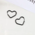 Minimalist black heart-shaped hoop earrings in sleek stainless steel finish - 1 Piece (2.5*20*22mm) / Black