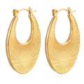 18K gold plated stainless steel oval hoop earrings with textured radial mesh pattern - 18K Gold / Gold