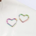 Chic rainbow gradient heart-shaped titanium steel hoop earrings with polished finish - 1 Piece (2.5*20*22mm) / Rainbow