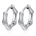 Minimalist silver bamboo-shaped stainless steel hoop earrings with reflective mirror finish - Steel