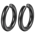 Minimalist 3mm black stainless steel hoop earrings with secure hinge closure for daily wear - Black