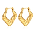 Detailed view of 18K gold plated thick twisted texture hoop earrings with pin closure - Spiral Twist Style (HL-19) / Gold