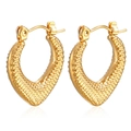 Close-up of 18K gold-plated U-shaped earrings with unique beaded texture and metallic finish - Hammered Heart Style (HL-54) / Silver