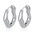 Elegant silver stainless steel chunky hoop earrings with liquid-style irregular design - Steel