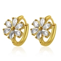 Detailed macro view of zircon flower petal earrings in 18k gold plated stainless steel - Gold Six-Petal Flower Style (Gold 19)