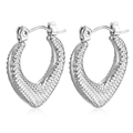 Detailed view of silver heart and V-shaped hoop earrings with hammered metal texture - Hammered Heart Style (HL-54) / Gold