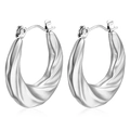Detailed view of silver twisted wave hoop earrings with polished stainless steel texture - 3D Spiral Style (HL-24) / Silver