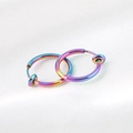Rainbow gradient clip-on hoop earrings for men with spring closure and punk style design - Rainbow