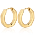 Polished gold hexagonal hoop earrings with geometric design and snap closure - Octagon Style / Gold