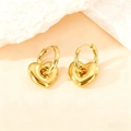Elegant 18K gold-plated stainless steel hoop earrings with 3D heart-shaped pendants - Heart Style / Gold