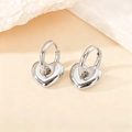 Elegant polished silver heart-shaped stainless steel hoop earrings for women - Heart Style / Steel