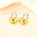 Minimalist two-tone heart pendant hoop earrings in gold and silver stainless steel - Heart Style / Gold and Silver Two-tone