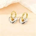 Elegant two-tone heart drop earrings in 18K gold and silver finish stainless steel - Heart Style A / Gold and Silver Two-tone