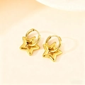 Minimalist 18K gold stainless steel hoop earrings with polished hollow star charms - Hollow Star Style / Gold