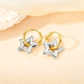 Elegant gold hoop earrings with two-tone star pendant on a minimalist background - Hollow Star Style A / Gold and Silver Two-tone