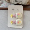 Detail of two-piece pink ribbon bow hair clips with sweet heart print round buttons - Round Bowknot Hair Clip