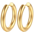 Classic thick gold hoop earrings in polished stainless steel with latch closure - 3*10mm (1 Piece) / Gold