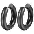 Minimalist matte black stainless steel hoop earrings with brushed metal finish - Black (5x16mm)