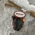 Set of five vintage marble-beaded hair clips in diverse colors shown in packaging - Bead Accent Clip