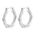 Polished silver stainless steel hoop earrings with textured bamboo segment pattern - Bamboo Texture Style (HL-80) / Silver