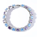 Pulsera hip hop plateada 10mm con circonitas cuadradas de color azul claro y violeta - 7 pulgadas / Plateado